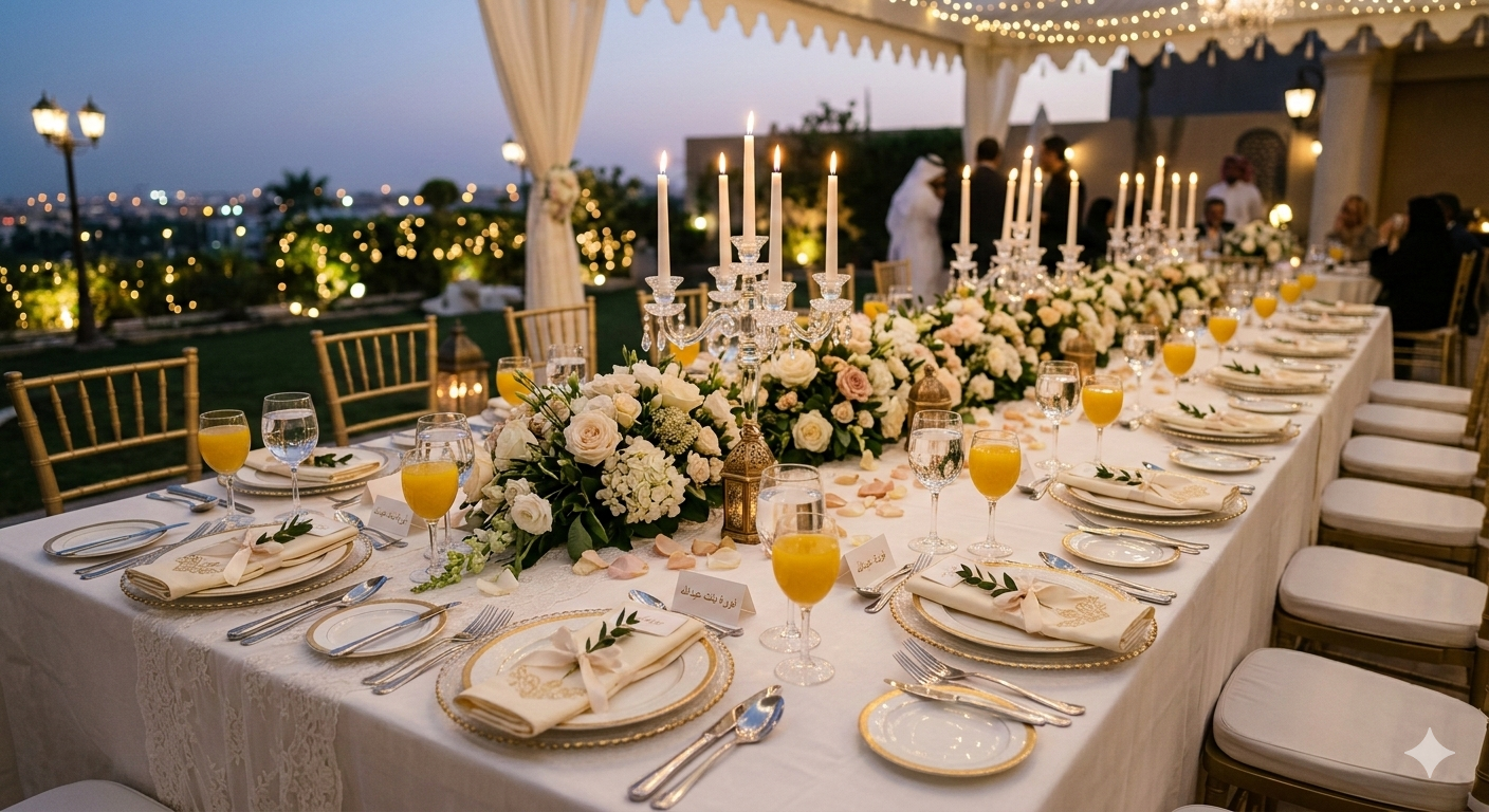 تنسيق وتجهيز طاولات عشاء فاخرة للمناسبات والعزومات